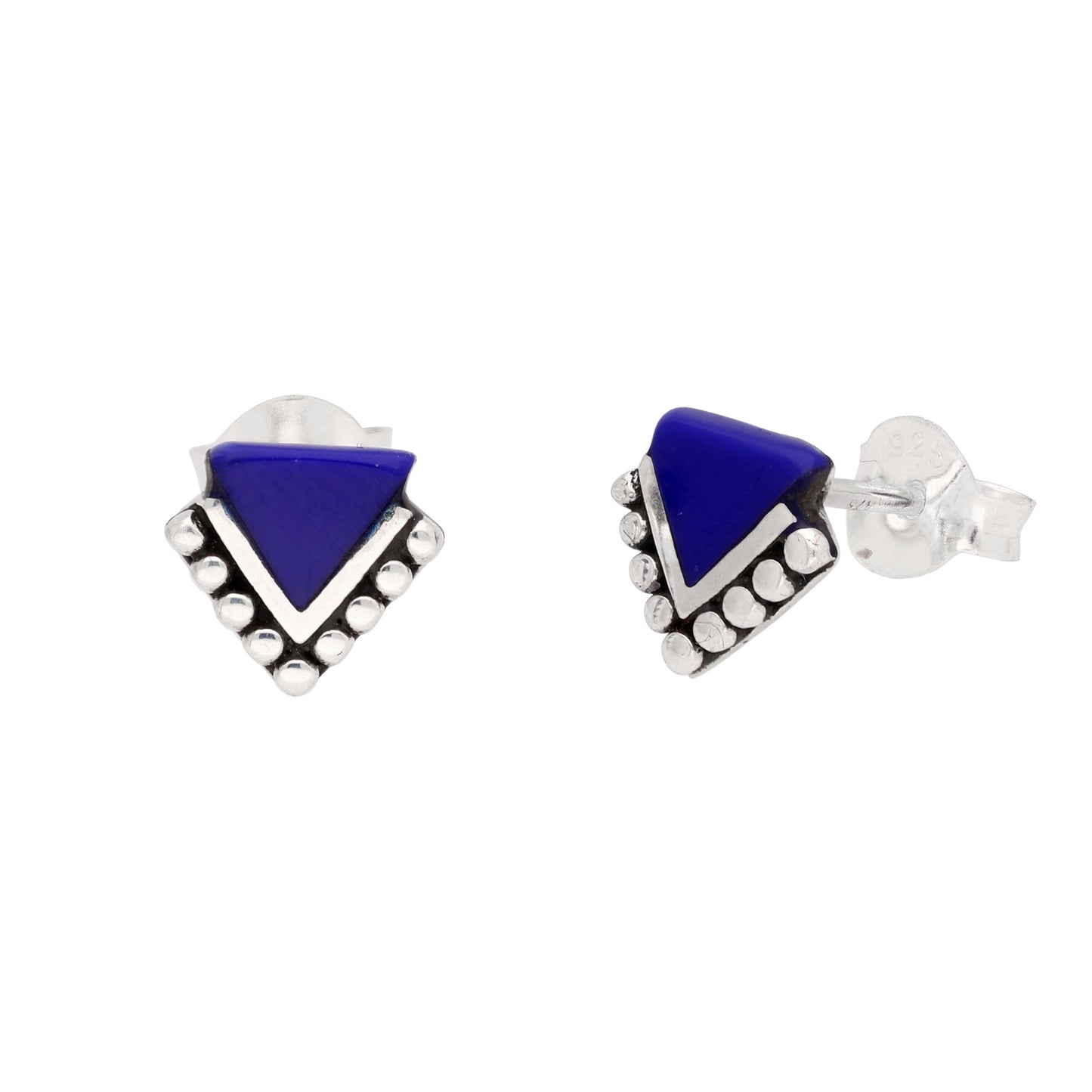 Sterling Silver & Faux Lapis Beaded Triangle Stud Earrings