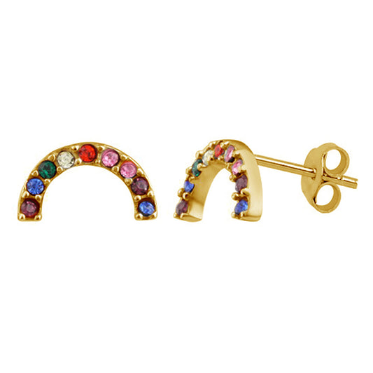 Gold Plated Sterling Silver & CZ Crystal Rainbow Stud Earrings