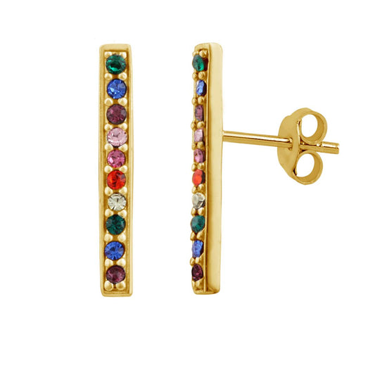 Gold Plated Sterling Silver Rainbow cz crystal bar stud earrings