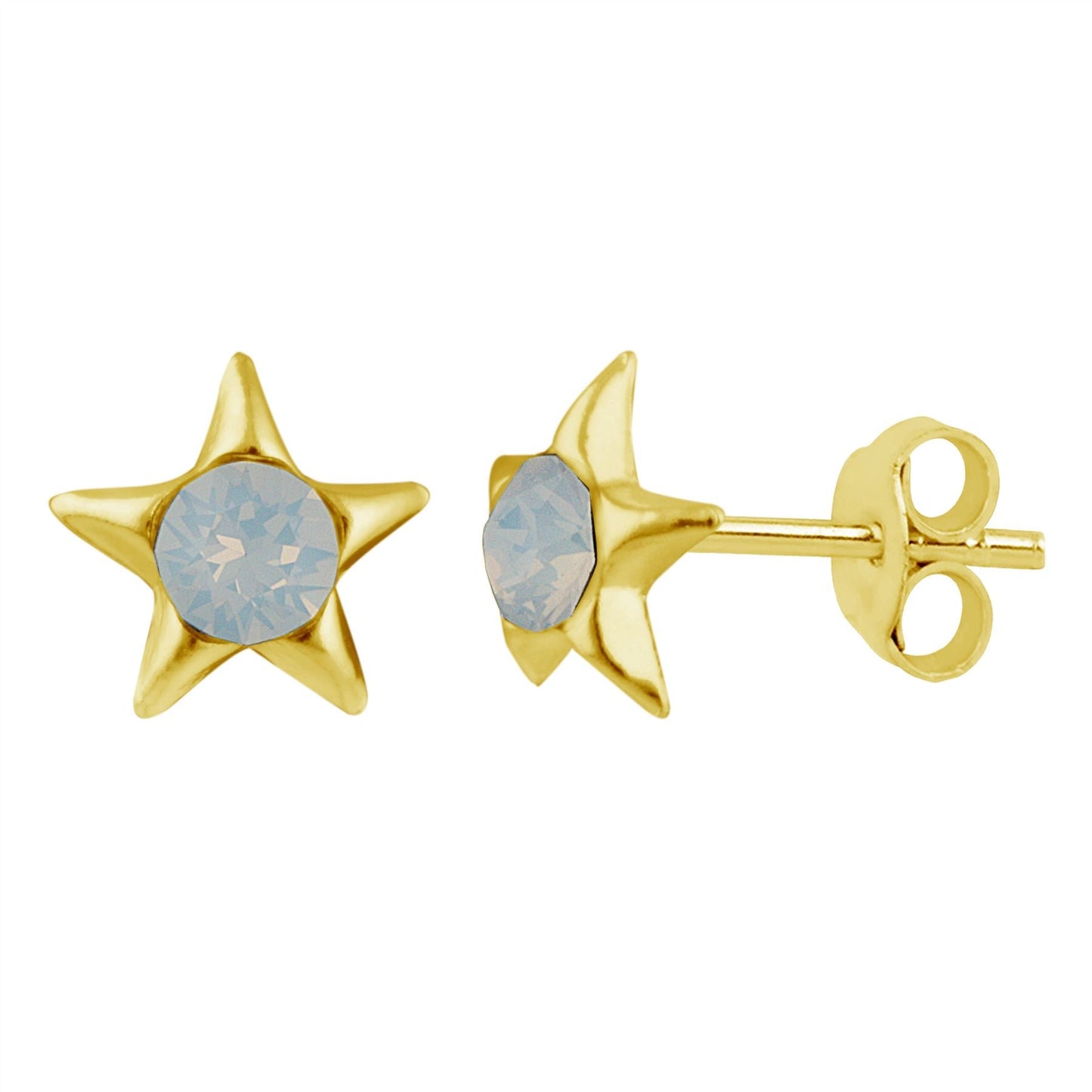 Gold Plated Sterling Silver & Faux Opal Star Stud Earrings