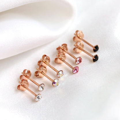 Rose Gold Plated Sterling Silver & 3mm CZ Crystal Claw Set Stud Earrings