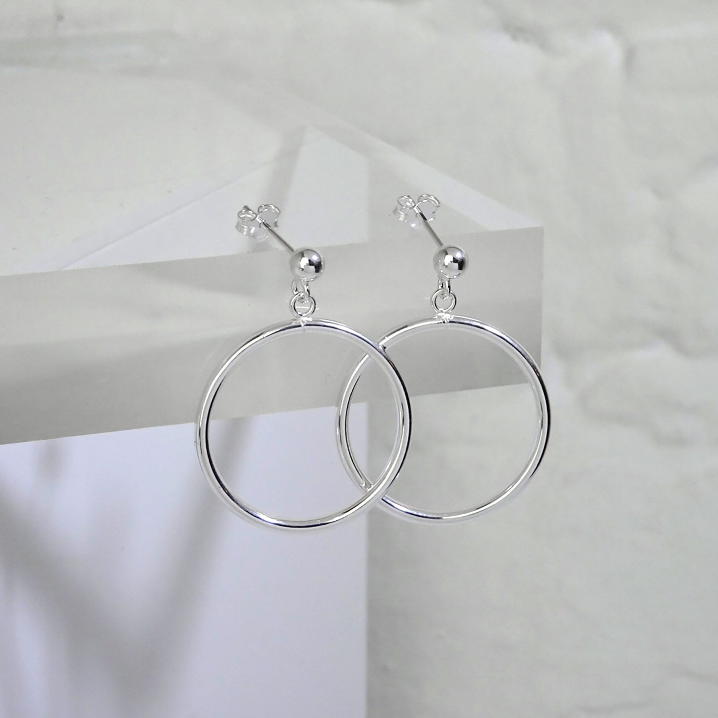 Sterling Silver Circle Ball Stud Drop Earrings