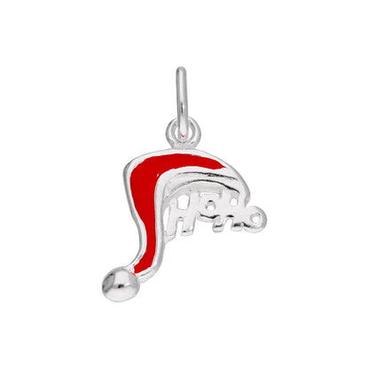 Sterling Silver Red Enamel Santa Hat HOHOHO Charm