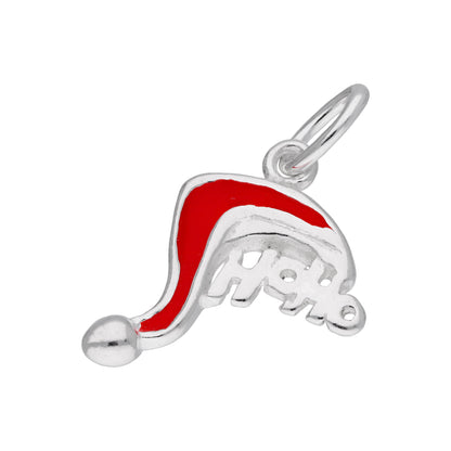 Sterling Silver Red Enamel Santa Hat HOHOHO Charm