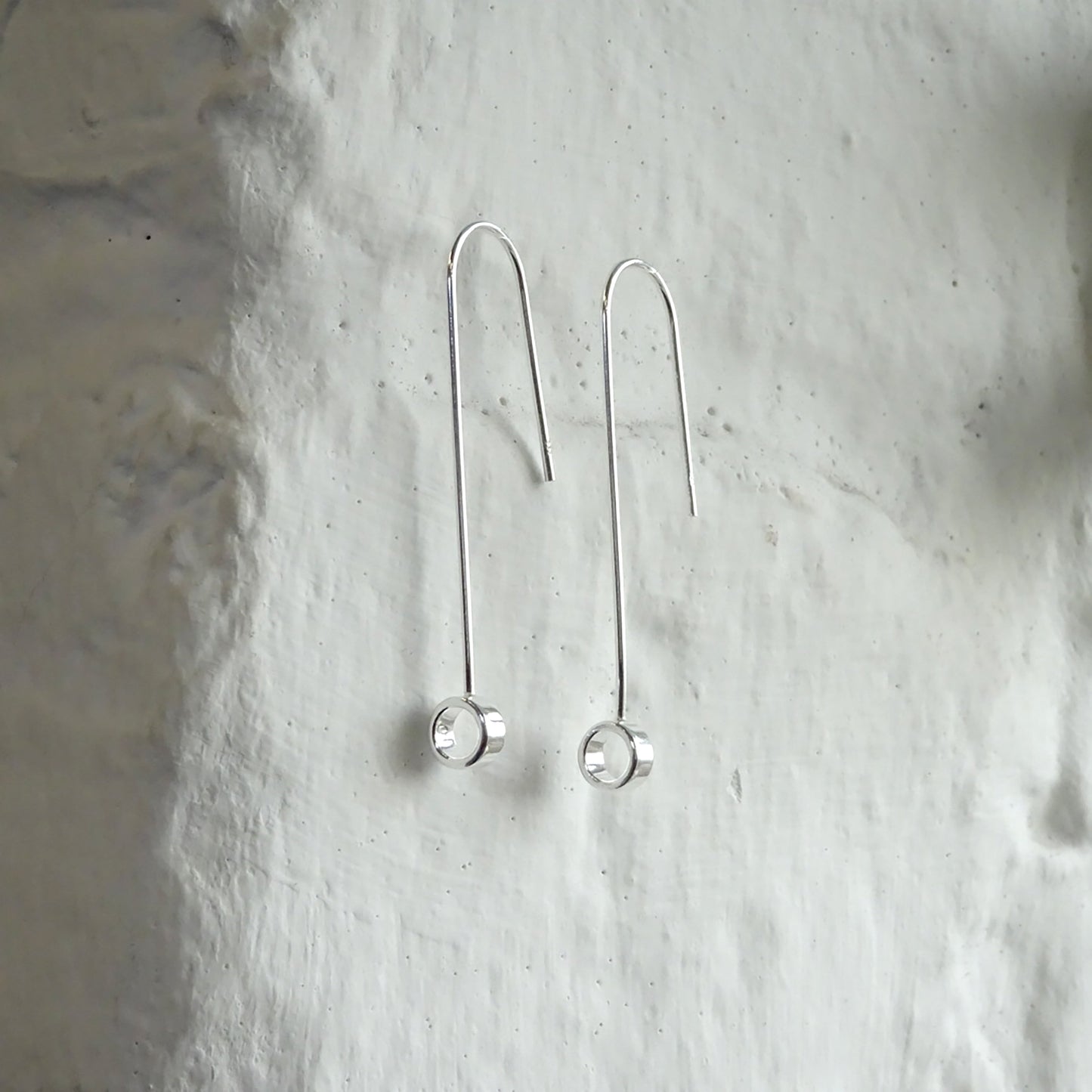 Sterling Silver Minimalist Outline Circle Drop Earrings