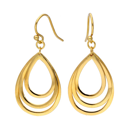 Gold Plated Sterling Silver Triple Teardrop Dangle Earrings