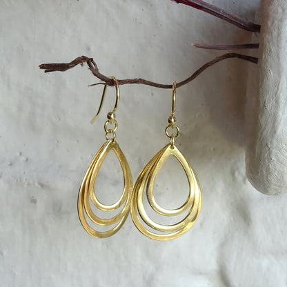 Gold Plated Sterling Silver Triple Teardrop Dangle Earrings