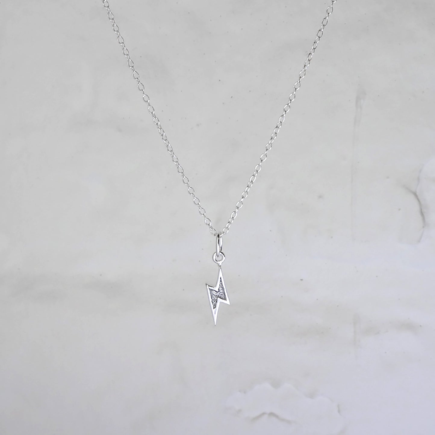 Sterling Silver Frosted Lightning Pendant Necklace