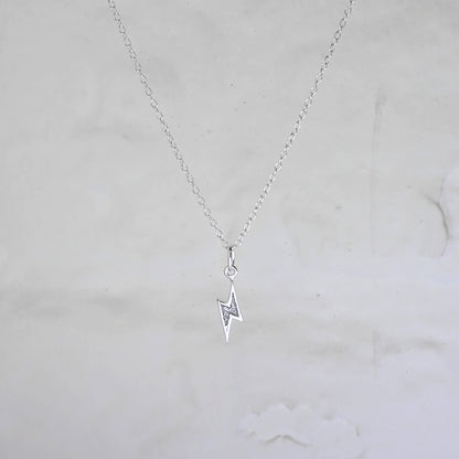 Sterling Silver Frosted Lightning Pendant Necklace