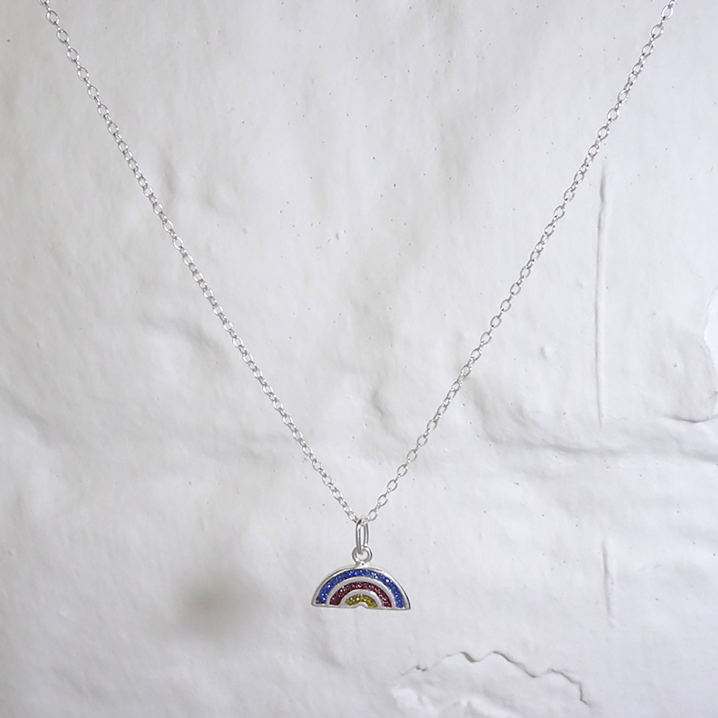 Sterling Silver Frosted Rainbow Pendant Necklace