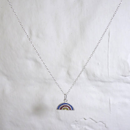 Sterling Silver Frosted Rainbow Pendant Necklace