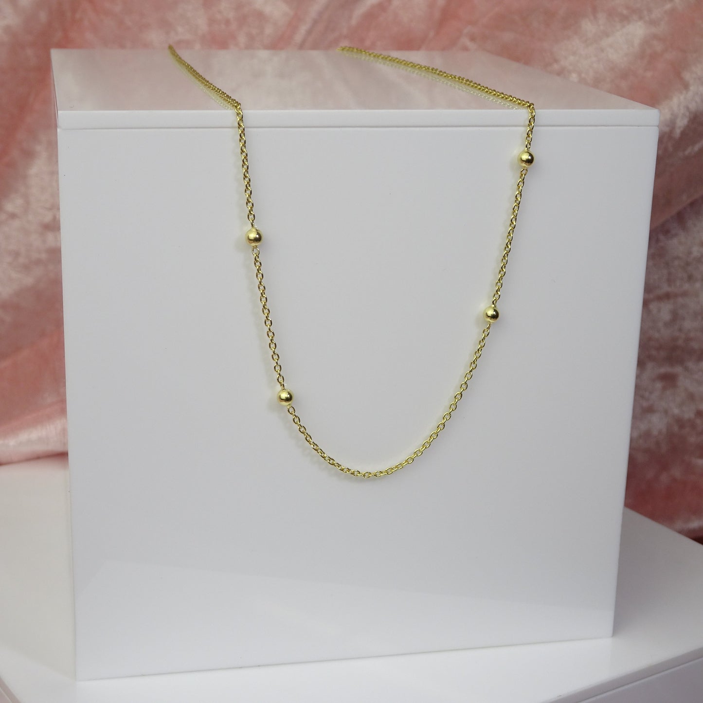 Gold Plated Sterling Silver Bobble 16 Inch Chain Necklace