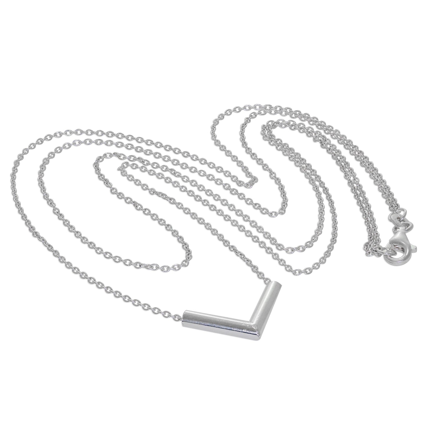Sterling Silver Double Layer V Bar 16 Inch Necklace