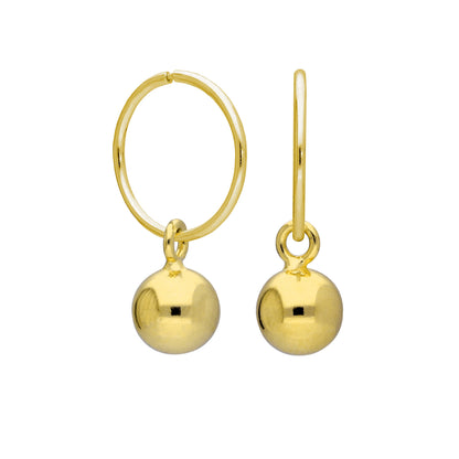 Gold Plated Sterling Silver Bauble Charm Hoop 12mm Earrings