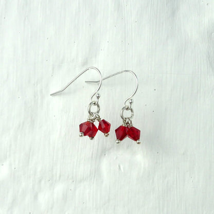 Triple Sterling Silver Red CZ Bead Fishhook Earrings