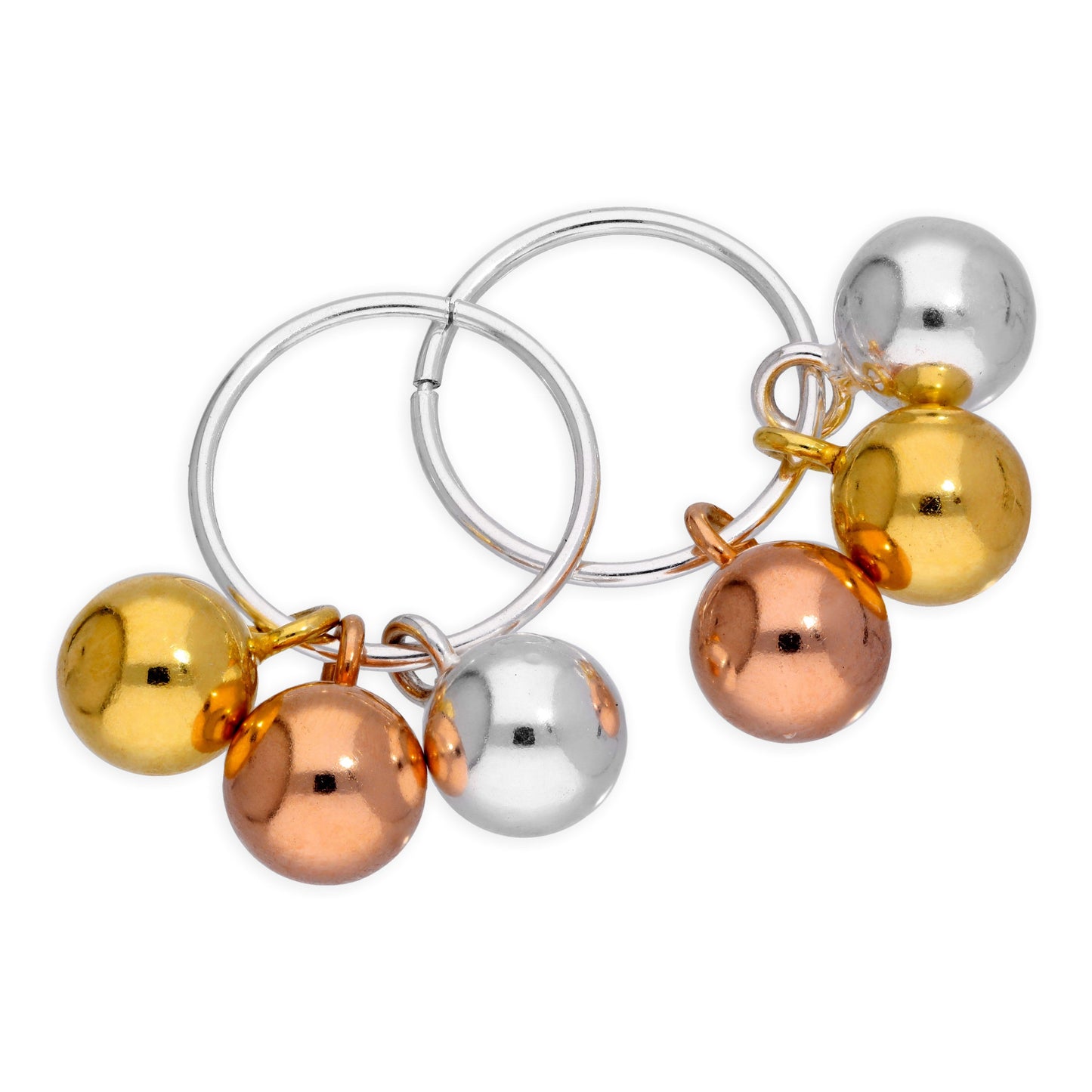 Triple Mixed Gold Plated Sterling Silver Bauble Charm Hoop 12mm Earrings