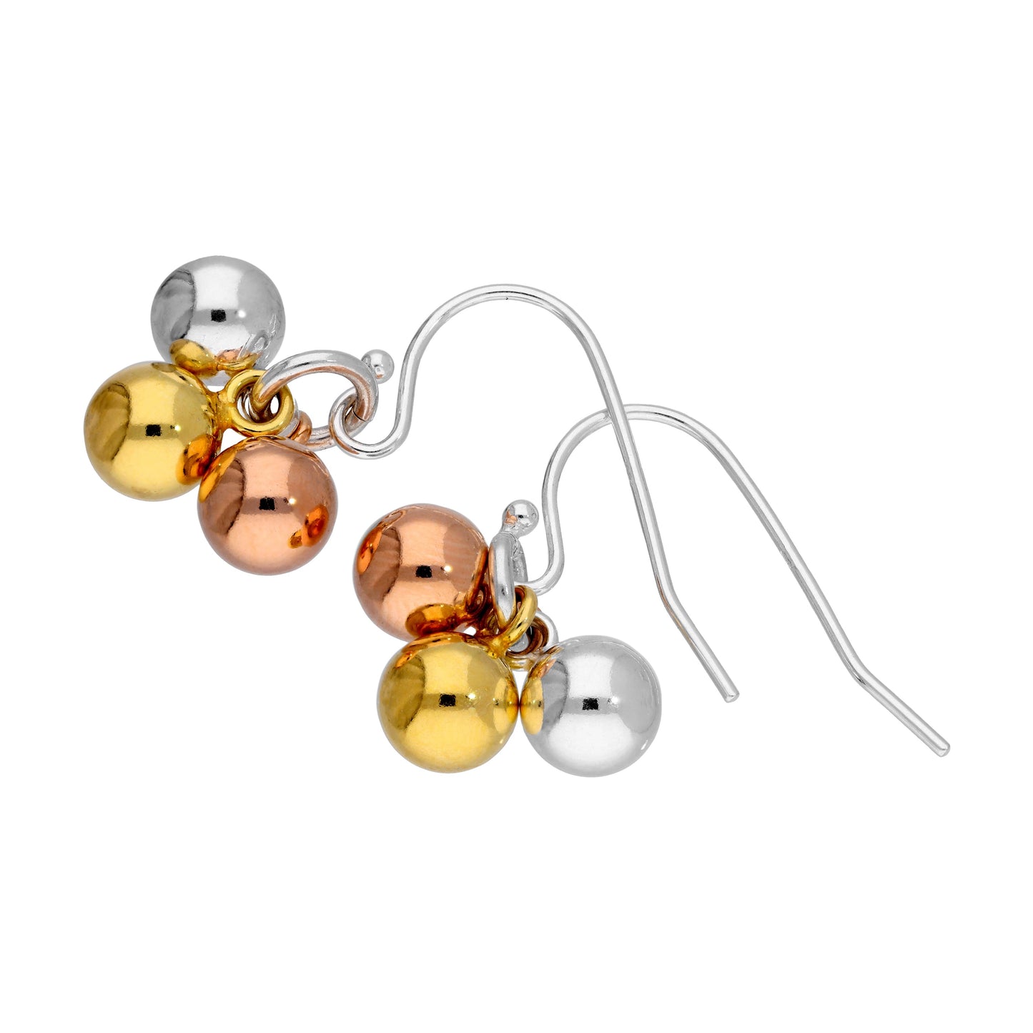 Triple Mixed Gold Plated Sterling Silver Bauble Fishhook Earrings