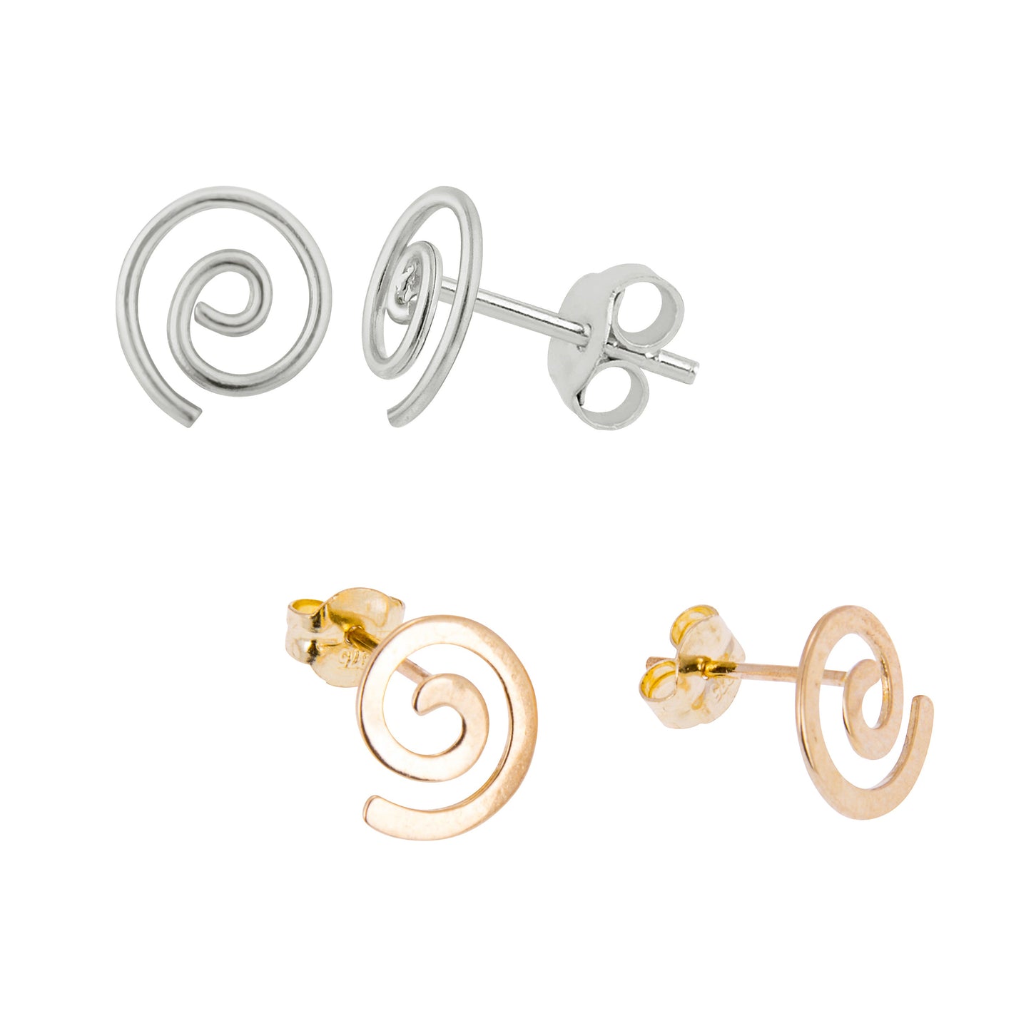 9ct Gold & Sterling Silver Spiral Stud Earrings Set