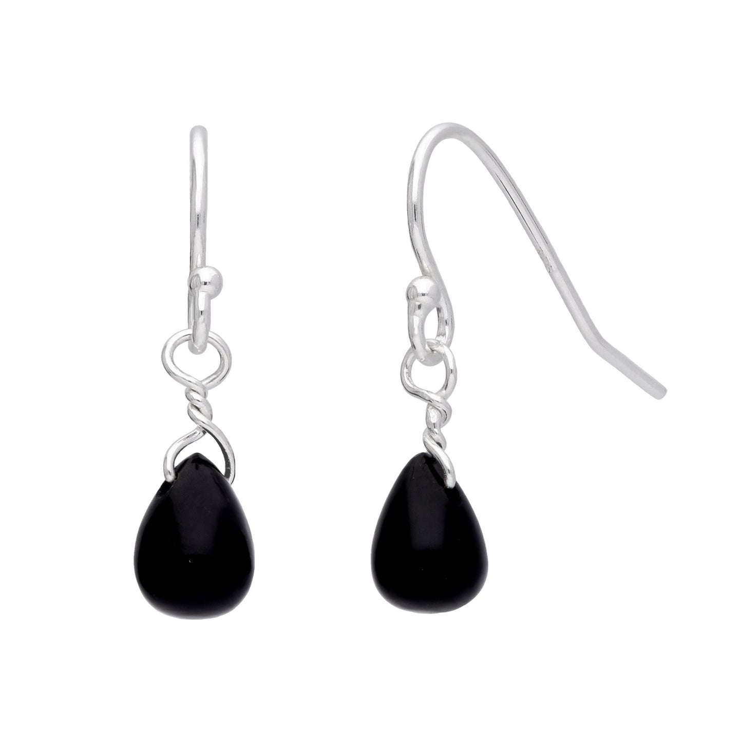 Sterling Silver Black Teardrop Crystal Bead Dingle øredobber