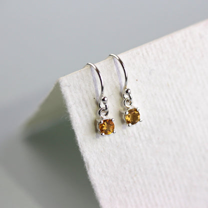 Sterling Silver Citrine CZ November Birthstone Dangle Earrings