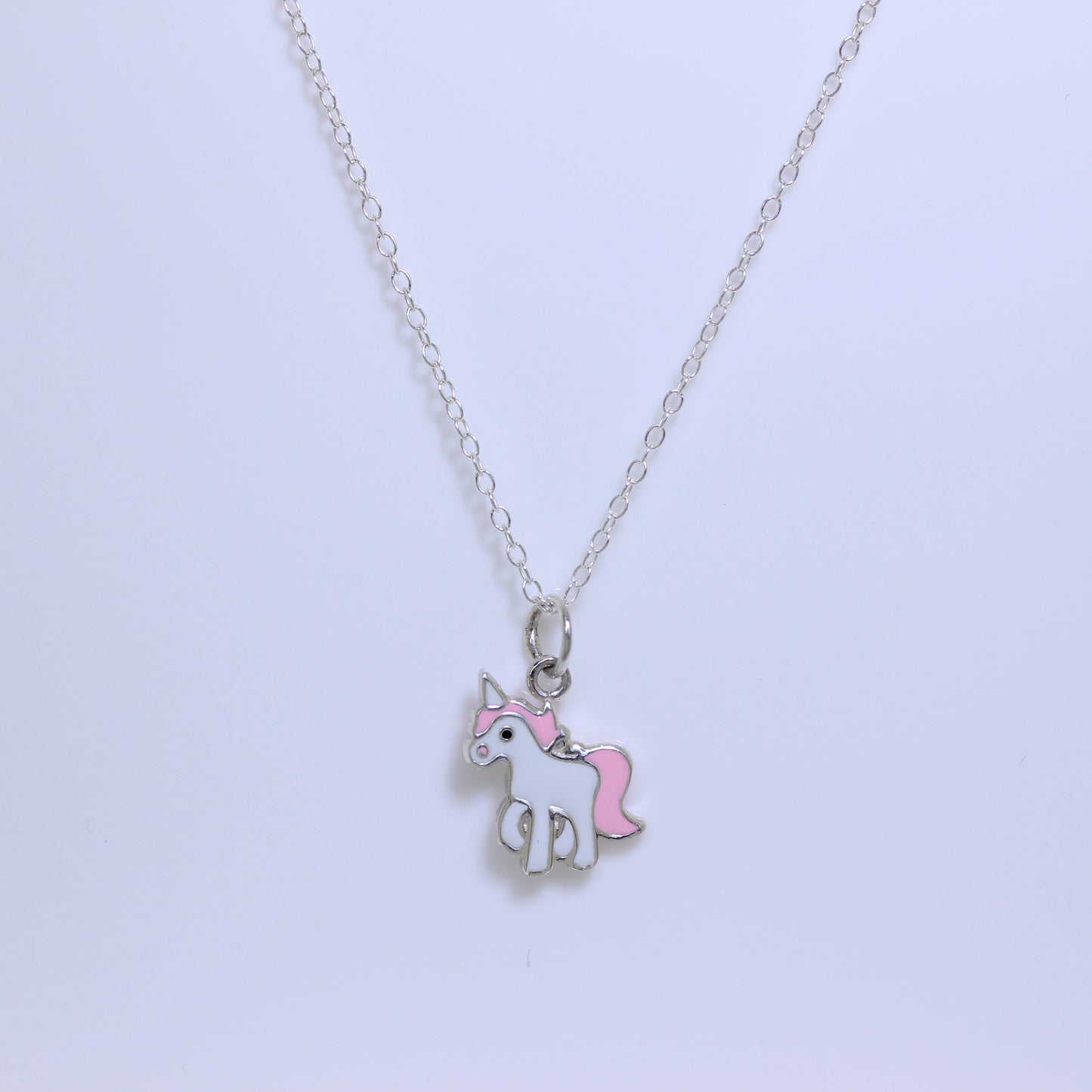 Sterling Silver Unicorn Enamel Necklace - 14 - 32 Inches