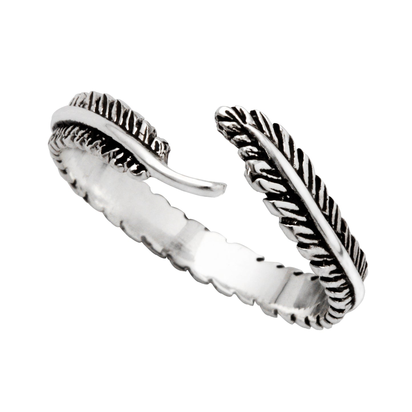 Sterling Silver Feather Open Adjustable Ring