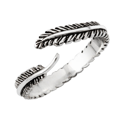 Sterling Silver Feather Open Adjustable Ring