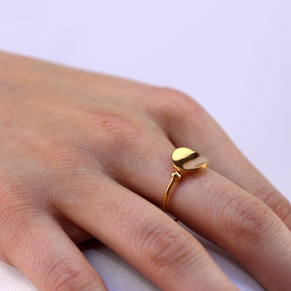 Gold Plated Sterling Silver Round Disc Open Adjustable Ring