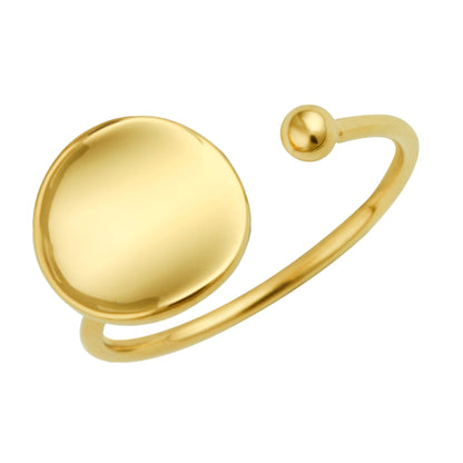 Gold Plated Sterling Silver Round Disc Open Adjustable Ring