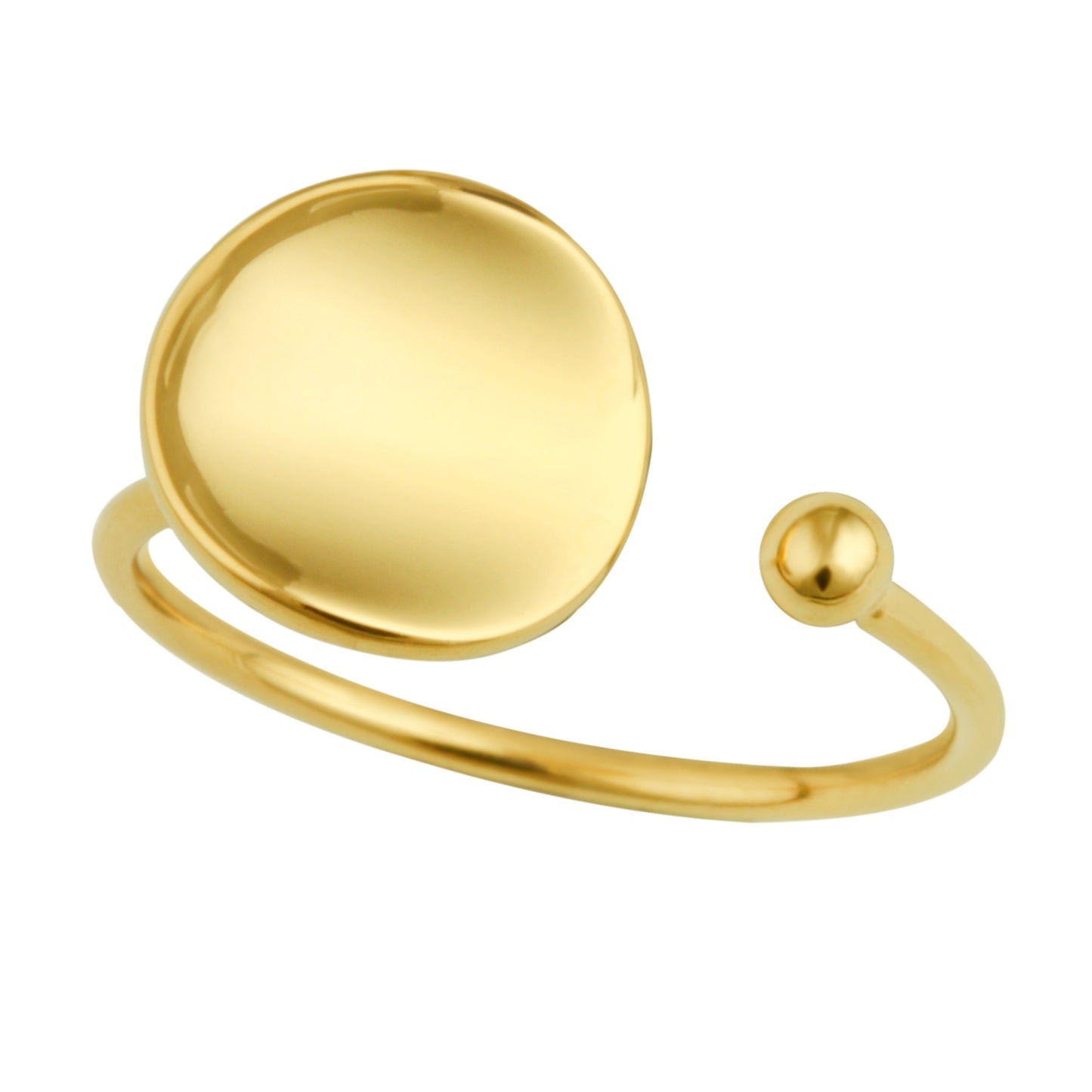 Gold Plated Sterling Silver Round Disc Open Adjustable Ring