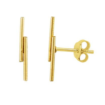 Gold Plated Sterling Silver Double Bar Stud Earrings