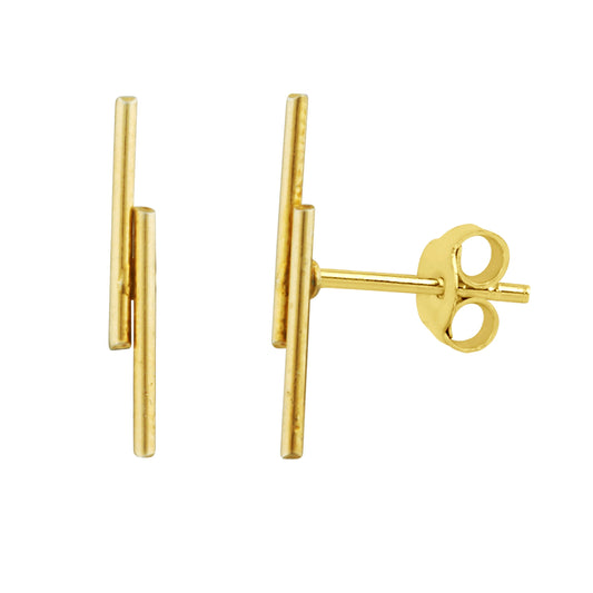 Gold Plated Sterling Silver Double Bar Stud Earrings