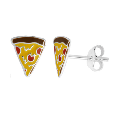 Sterling Silver Enamel Pizza Stud Earrings