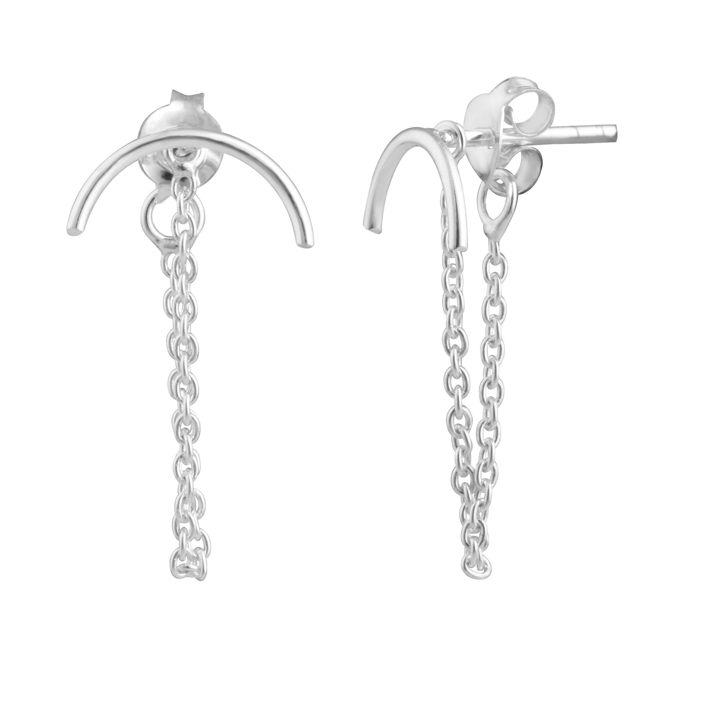 Sterling Silver Curved Bar Chain Jacket Stud Earrings