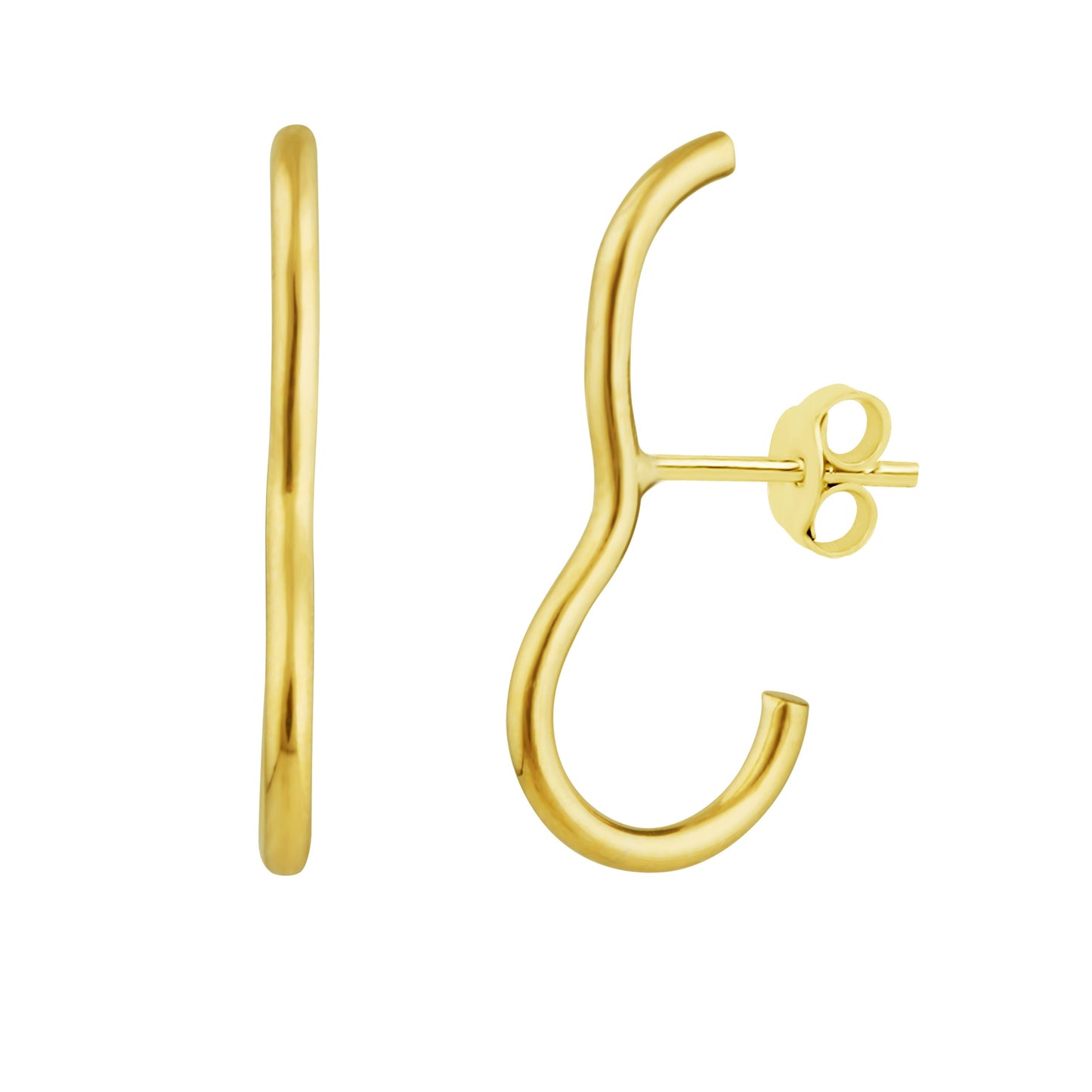 Gold Plated Sterling Silver Curve Bar Crawler Stud Earrings