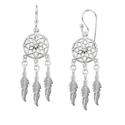 Sterling Silver Dreamcatcher Drop Dangle Earrings