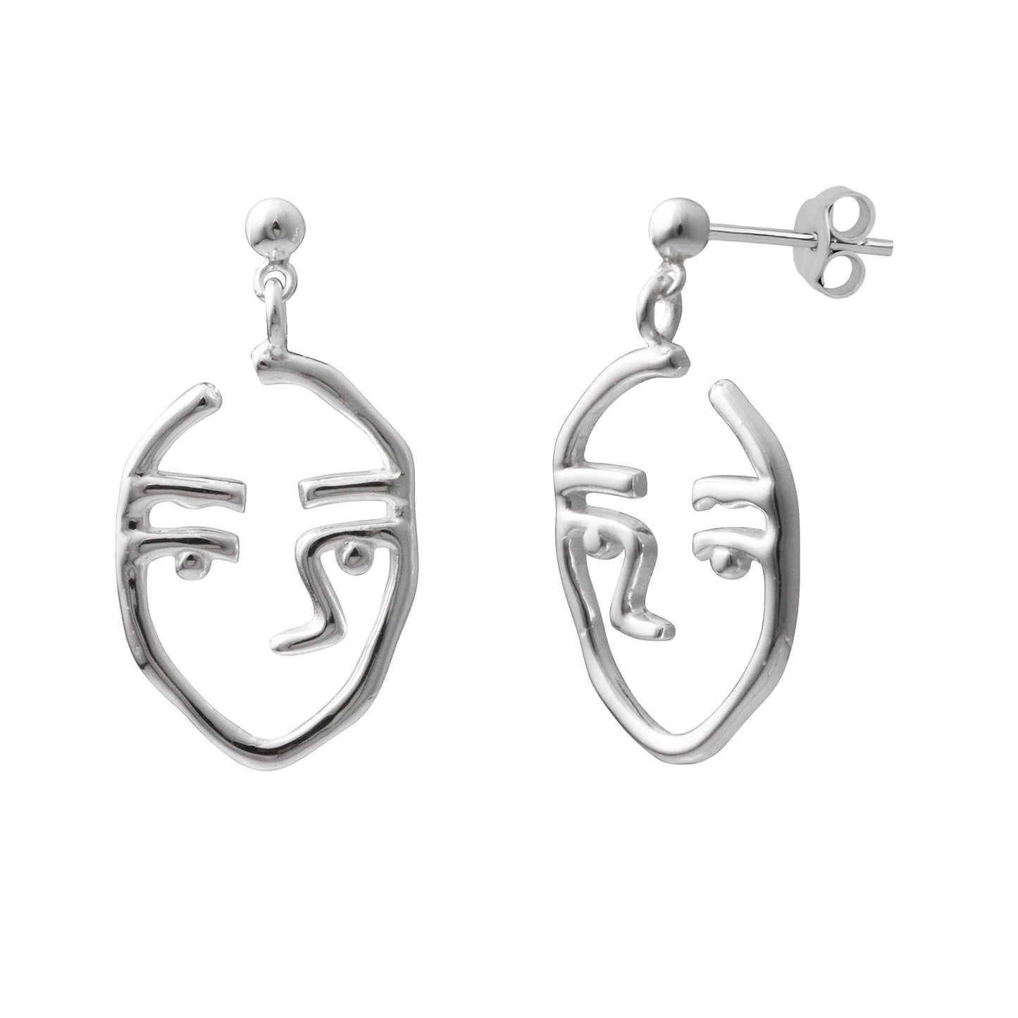 Sterling Silver Open Face Drop Stud Earrings