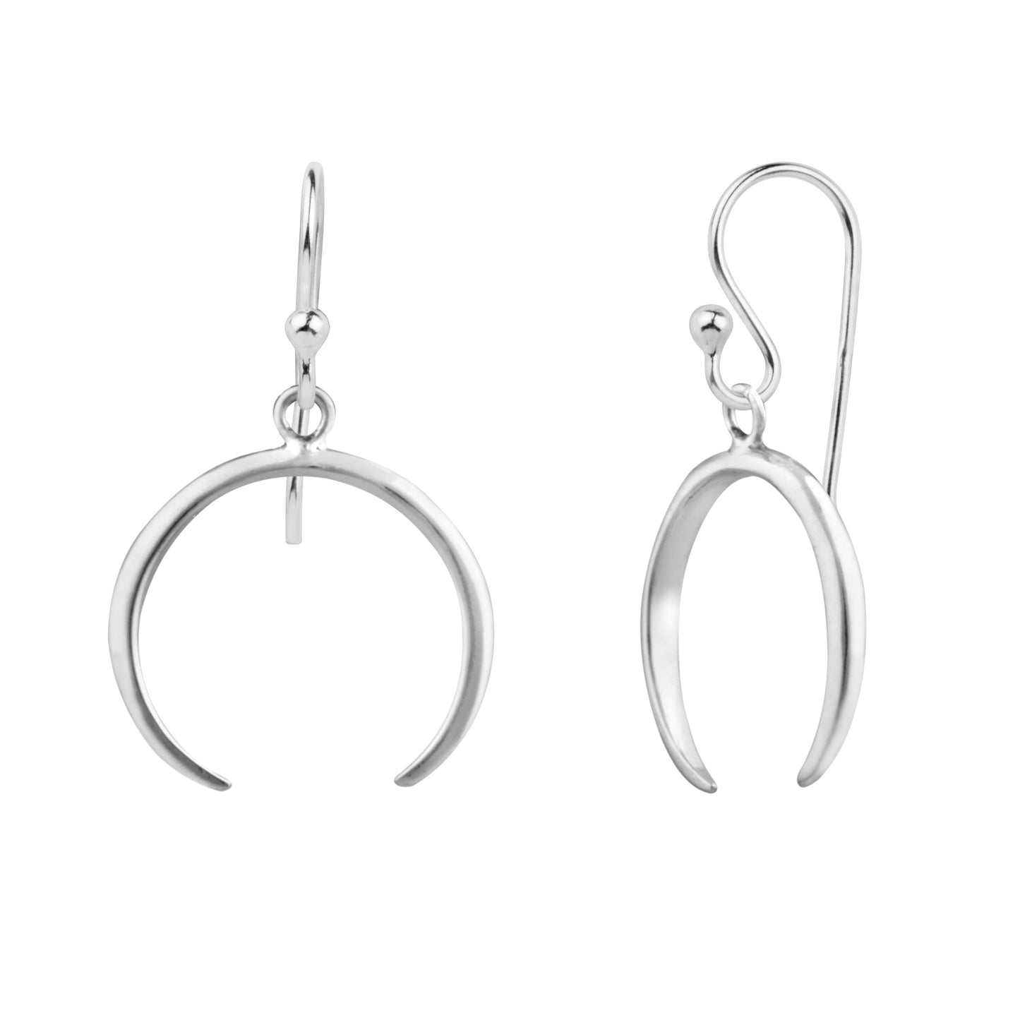 Sterling Silver Crescent Horn Drop Dangle Earrings