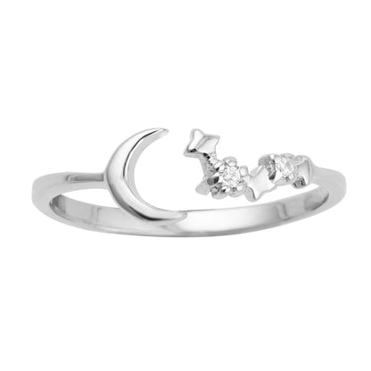 Sterling Silver Moon Star Constellation Open Adjustable Ring