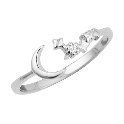 Sterling Silver Moon Star Constellation Open Adjustable Ring