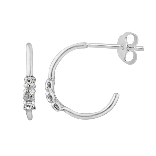 Sterling Silver Triple CZ Open Hoop Stud Earrings