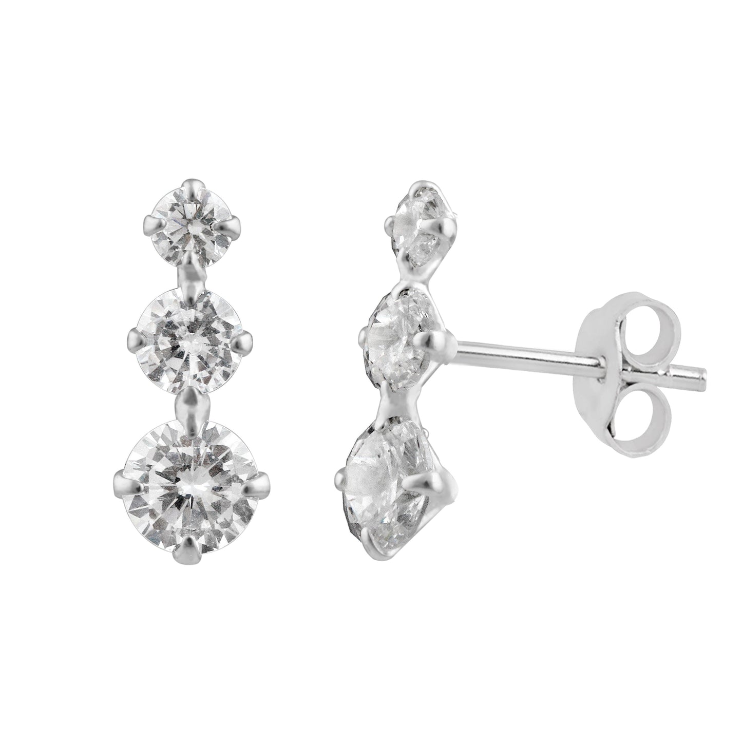 Sterling Silver Triple Round CZ Stud Earrings