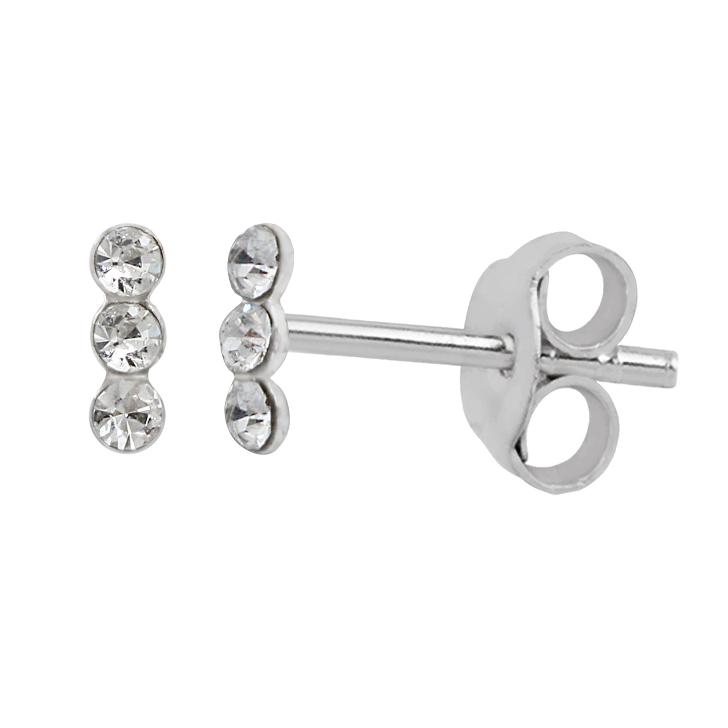 Tiny Sterling Silver Triple Clear CZ Stud Earrings