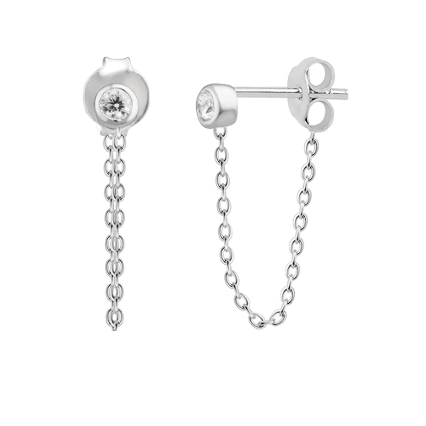 Sterling Silver Clear CZ Chain Jacket Stud Earrings