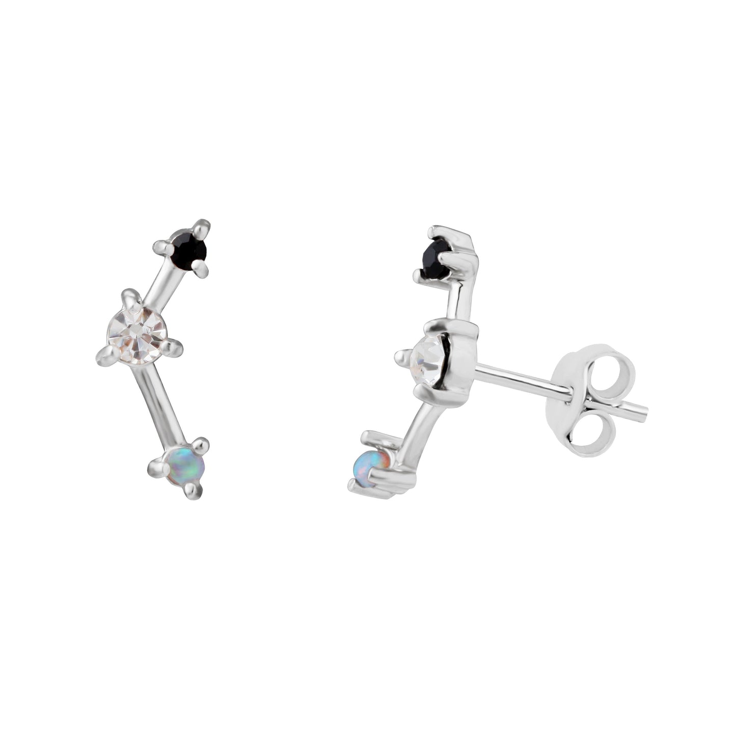 Sterling Silver Triple CZ Constellation Stud Earrings