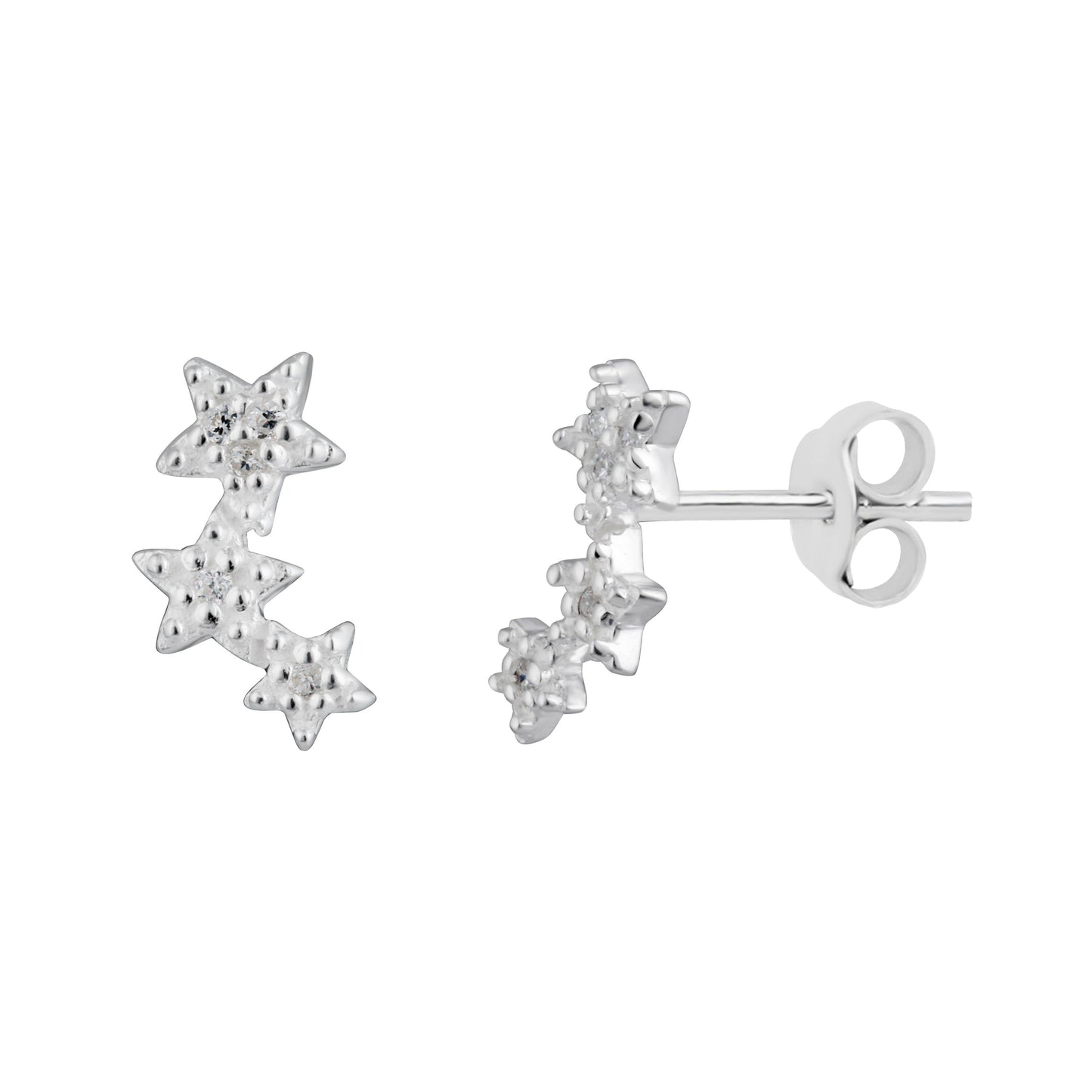 Sterling sølv Triple Star Pave CZ stud øredobber