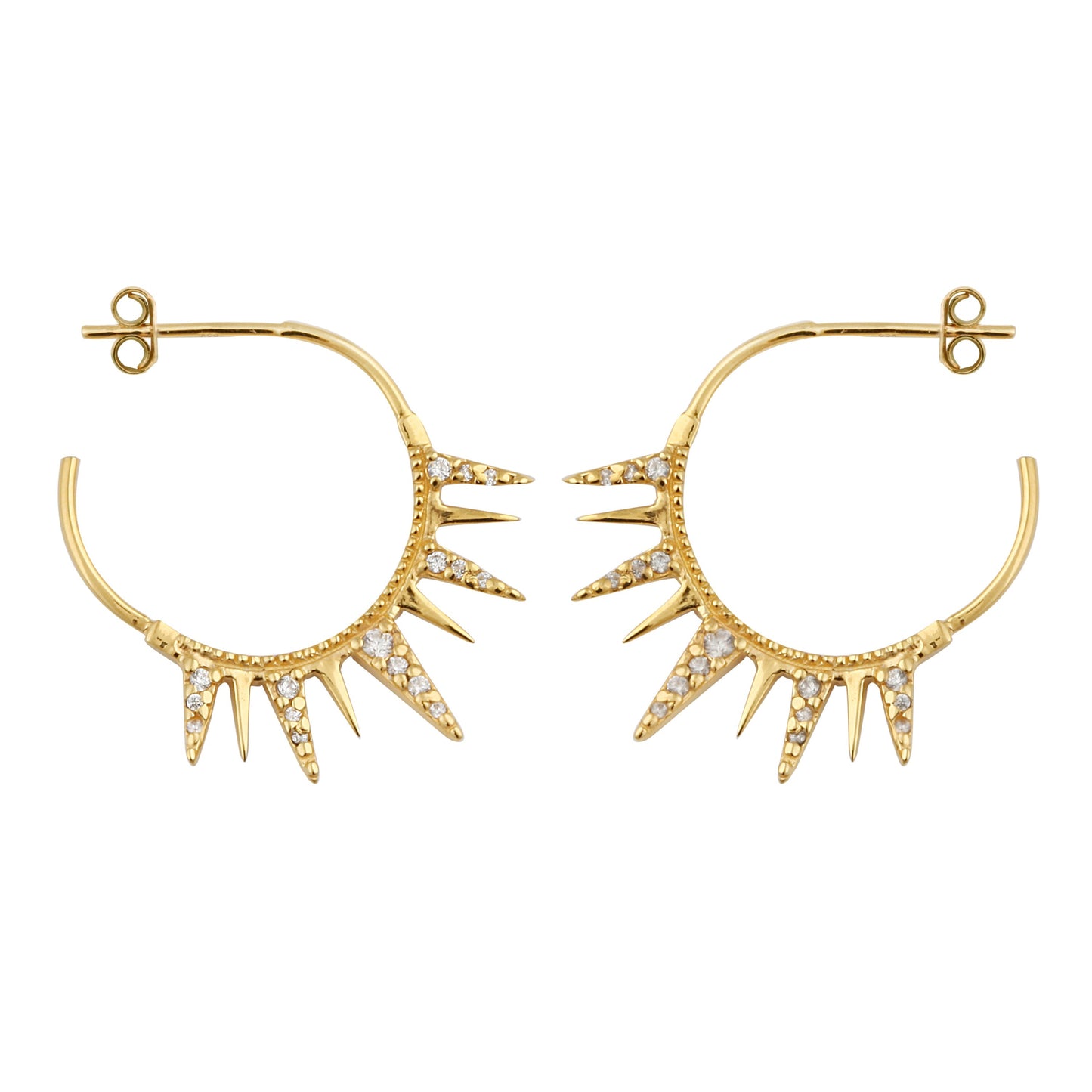 Gold Plated Sterling Silver CZ Spike Hoop Stud Earrings