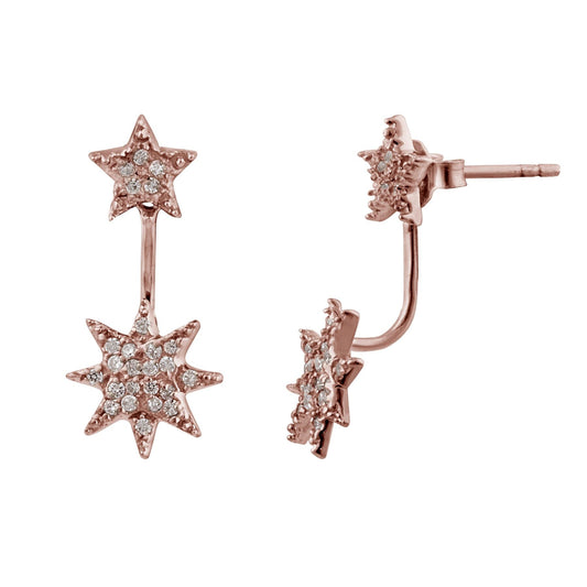 Rose Gold Plated Sterling Silver CZ Star Jacket Earrings