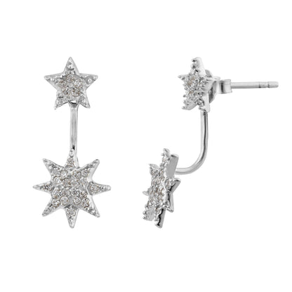 Sterling Silver CZ Starburst Jacket Stud Earrings