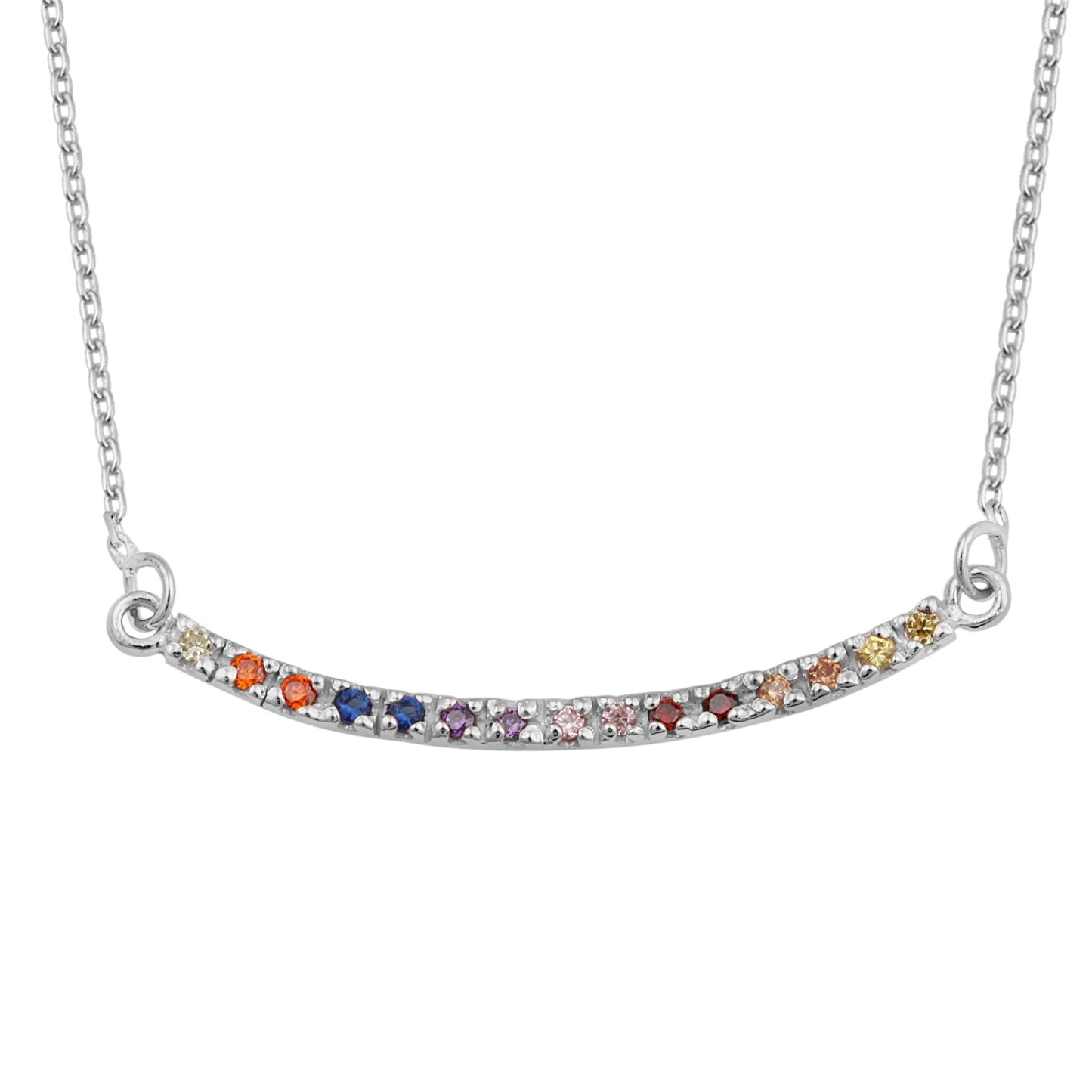 Sterling Silver CZ Rainbow Curve Bar 18 Inch Necklace